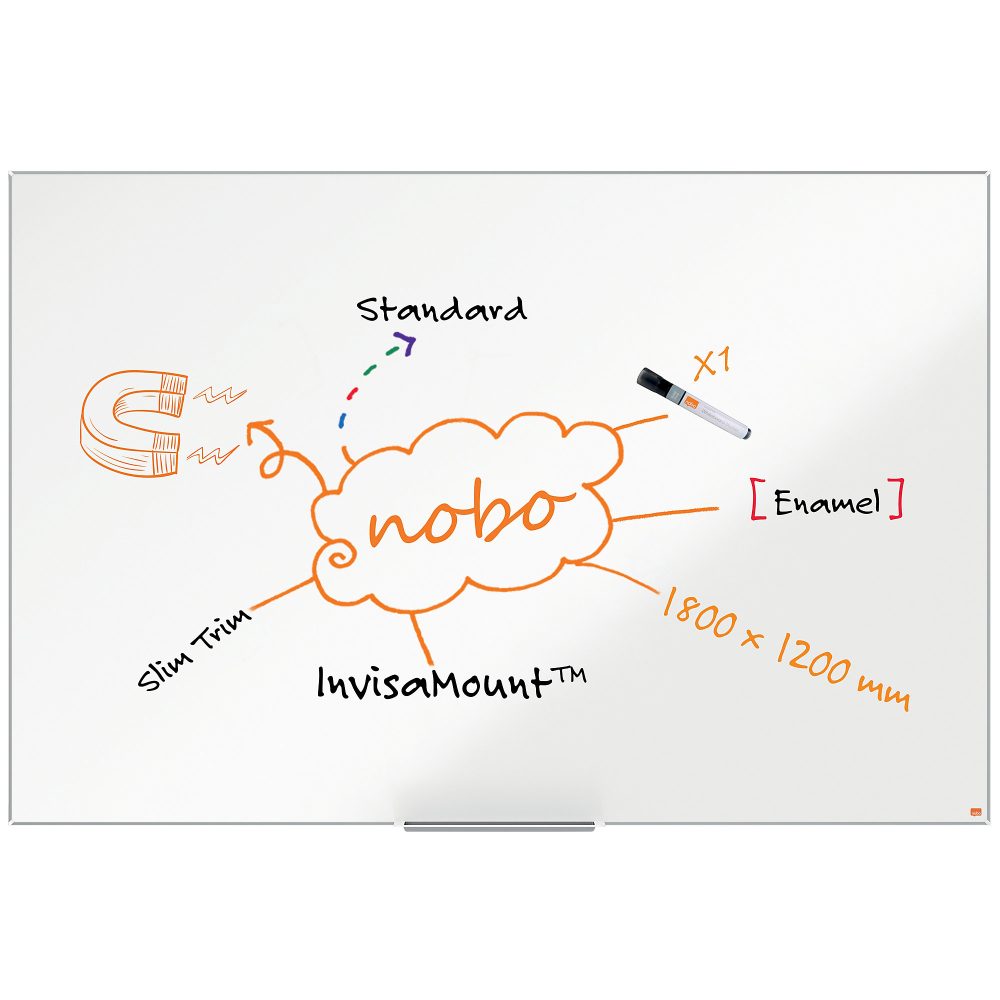 Nobo Impression Pro Wandmontierbares Magnetisches Whiteboard 1915399 Emaille Schlankes Alurahmen InvisaMount-Montagesystem 1800 x 1200 mm Weiss