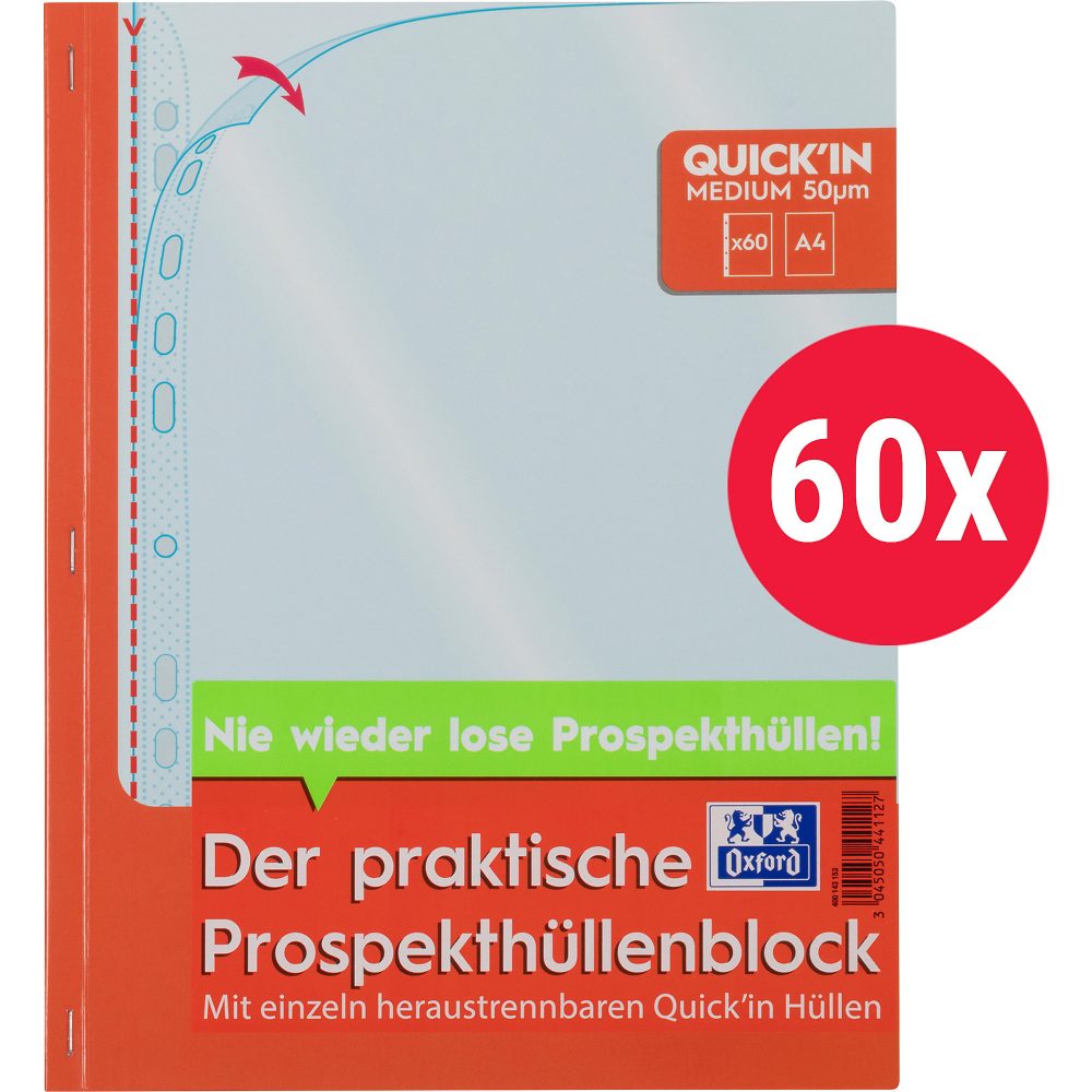 OXFORD Gestanztes Prospekthüllenbuch A4 Transparent 50 Mikron 60 Hüllen