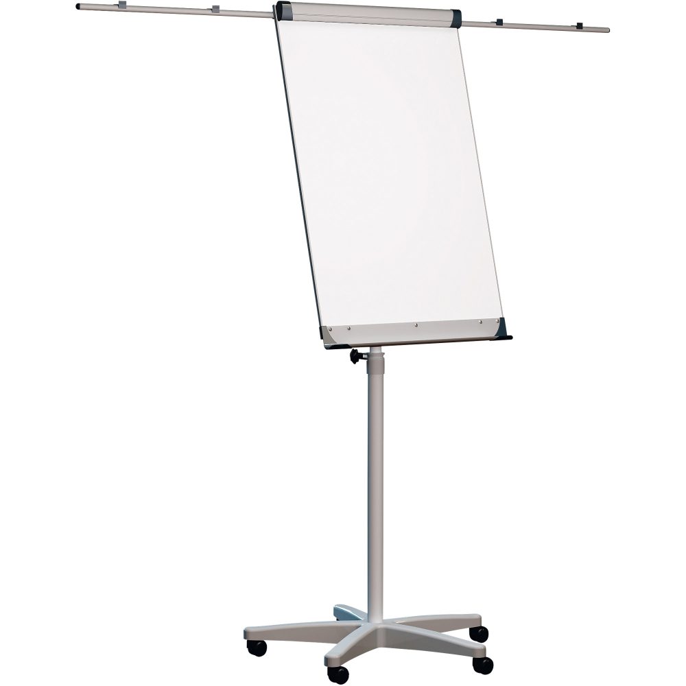 Flipchart Freistehend Höhenverstellbar Seitenarme und Stifteablage Silber, 5 Rollen 700 x 1905 mm