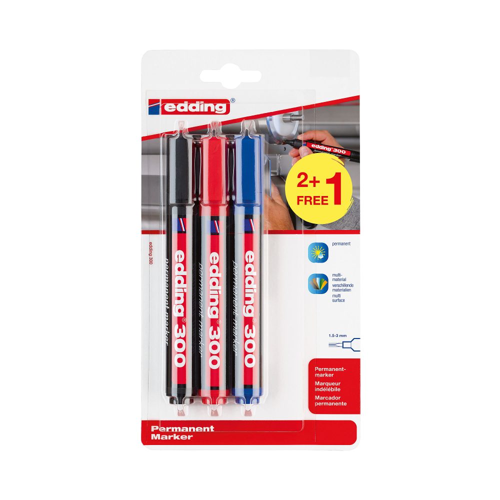 edding 300 Permanent-Marker Farbig Assortiert 3 Stück