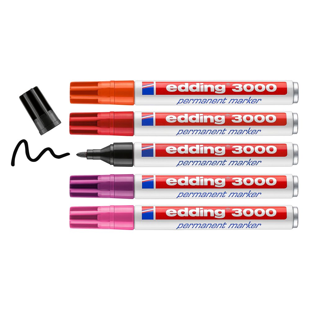 edding Permanentmarker e-3000 Medium Rundspitze Schwarz, Rot, Orange, Rosa, Magenta