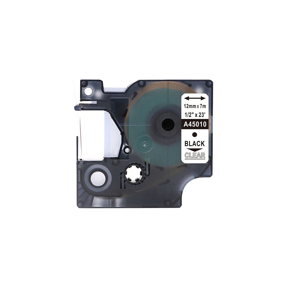 Rillstab Kompatibel Dymo D1 S0720500 / 45010 Schriftband Selbstklebend Schwarzer Druck auf Transparent 12 mm x 7m