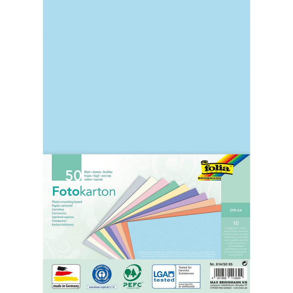 Folia Farbiges Papier Farbig Assortiert Fotokarton A4 614/50 95 50 Blatt