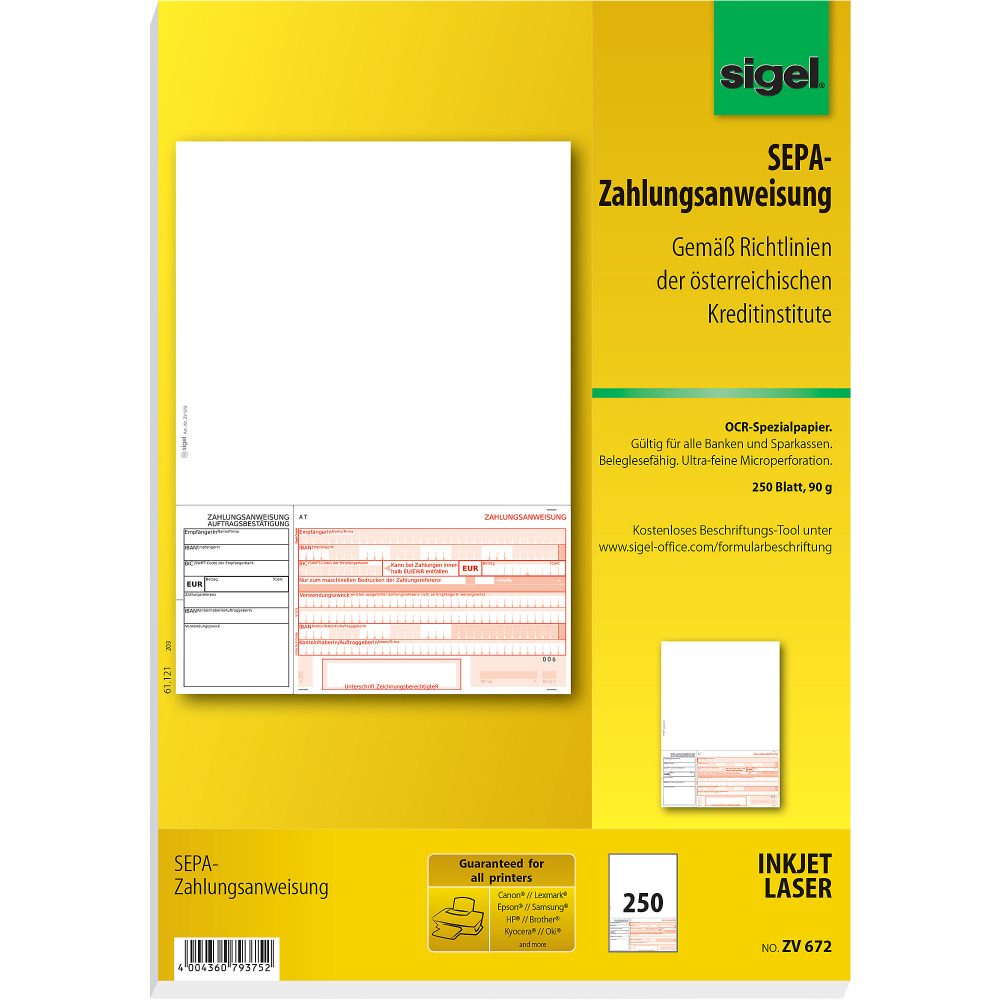 Sigel Zahlungsanweisung Papier ZV672 A4 240 Blatt