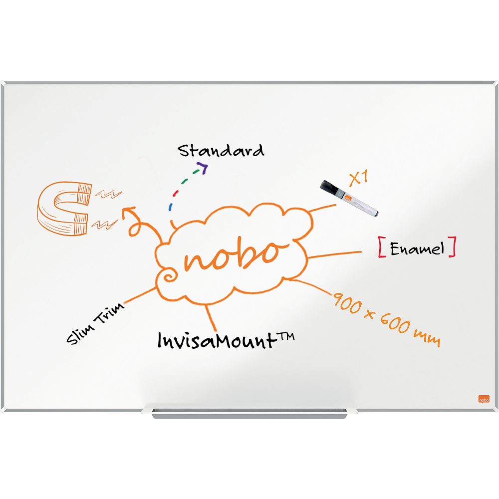 Nobo Impression Pro Wandmontierbares Magnetisches Whiteboard 1915395 Emaille Schlankes Alurahmen InvisaMount-Montagesystem 900 x 600 mm Weiss