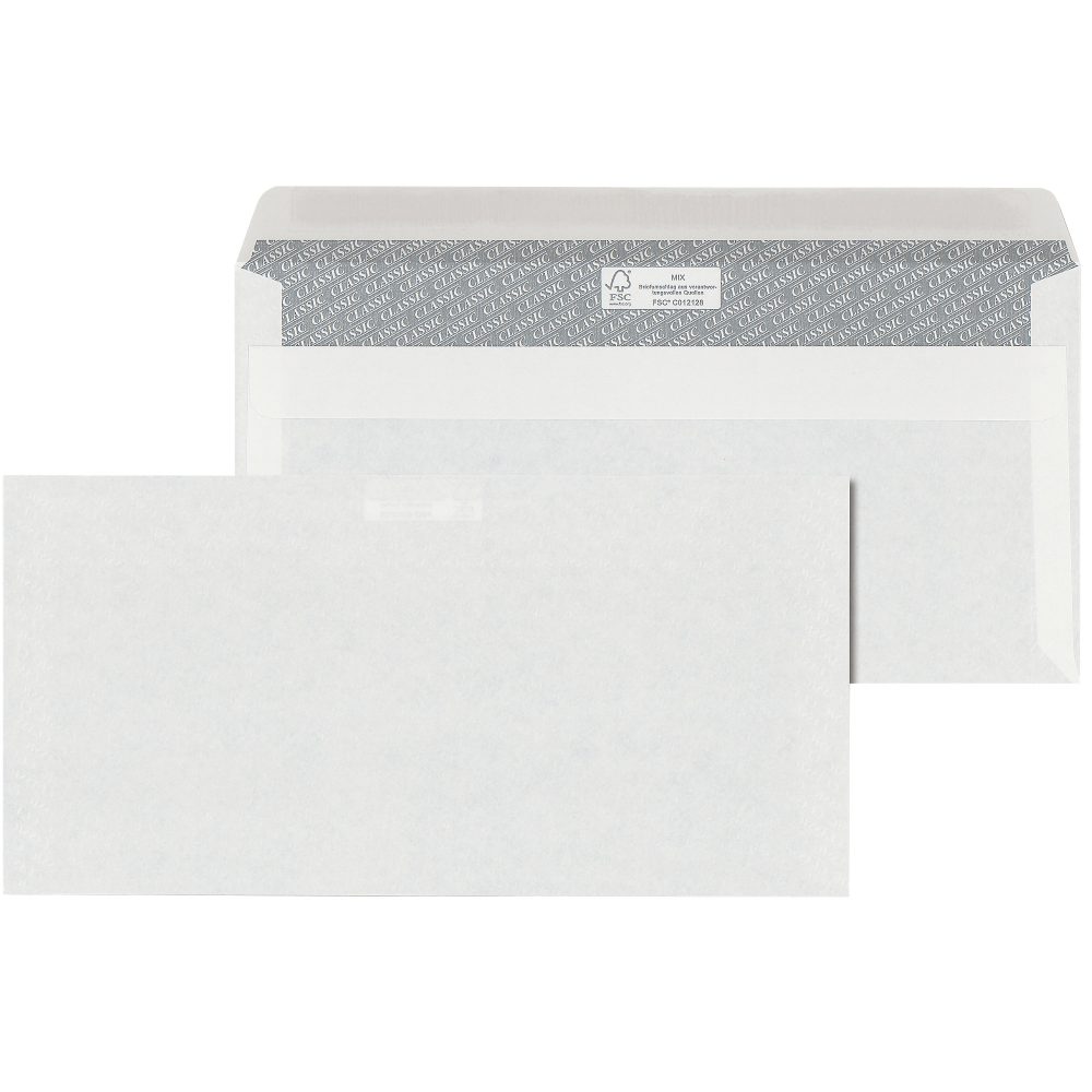 ÖKI Classic Briefumschläge DL 220 (B) x 110 (H) mm Haftklebestreifen Weiss 80 g/m² 1000 Stück