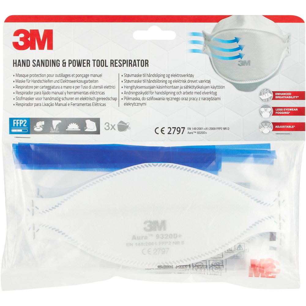 3M Atemschutzmaske 9320D+ Weiss 3 Stück