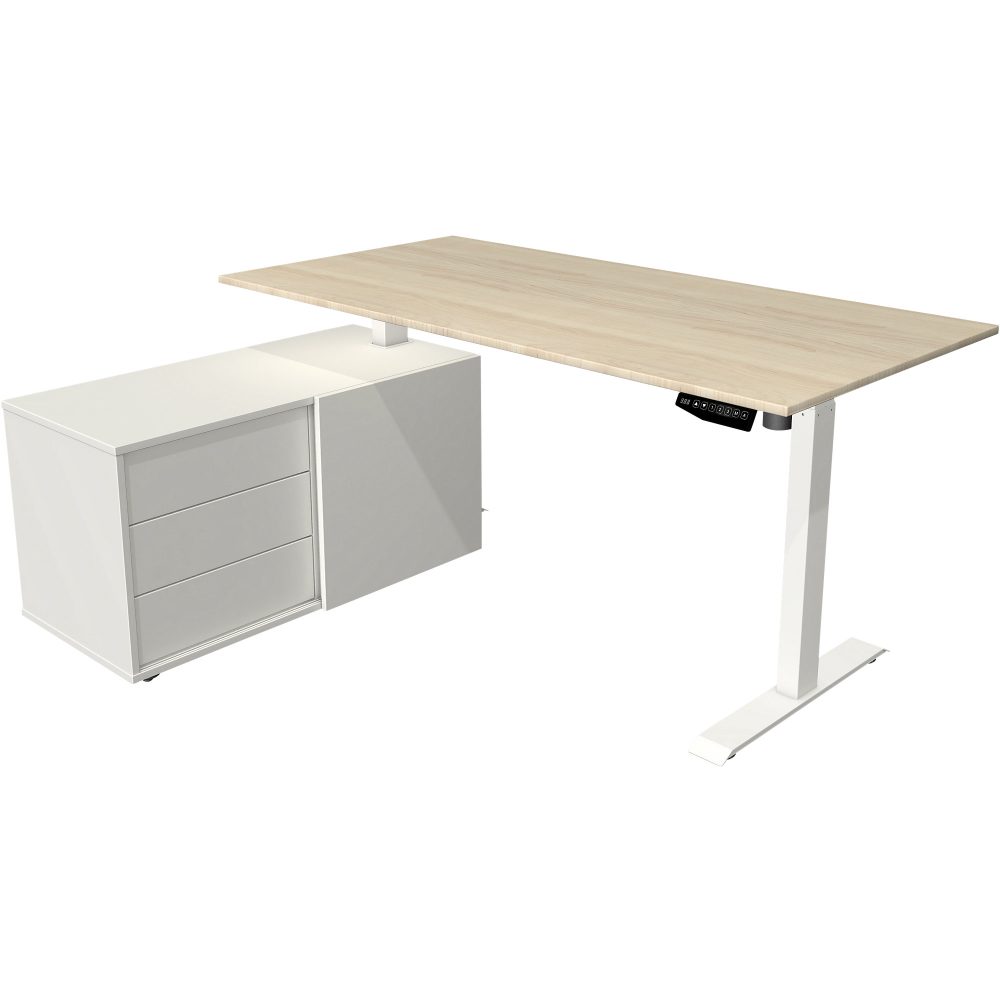 Kerkmann Move 1 L-Förmig Elektronisch Höhenverstellbarer Sitz-Stehschreibtisch Melamin, Stahl Ahorn, Weiss 1650 x 1350 x 1230 mm