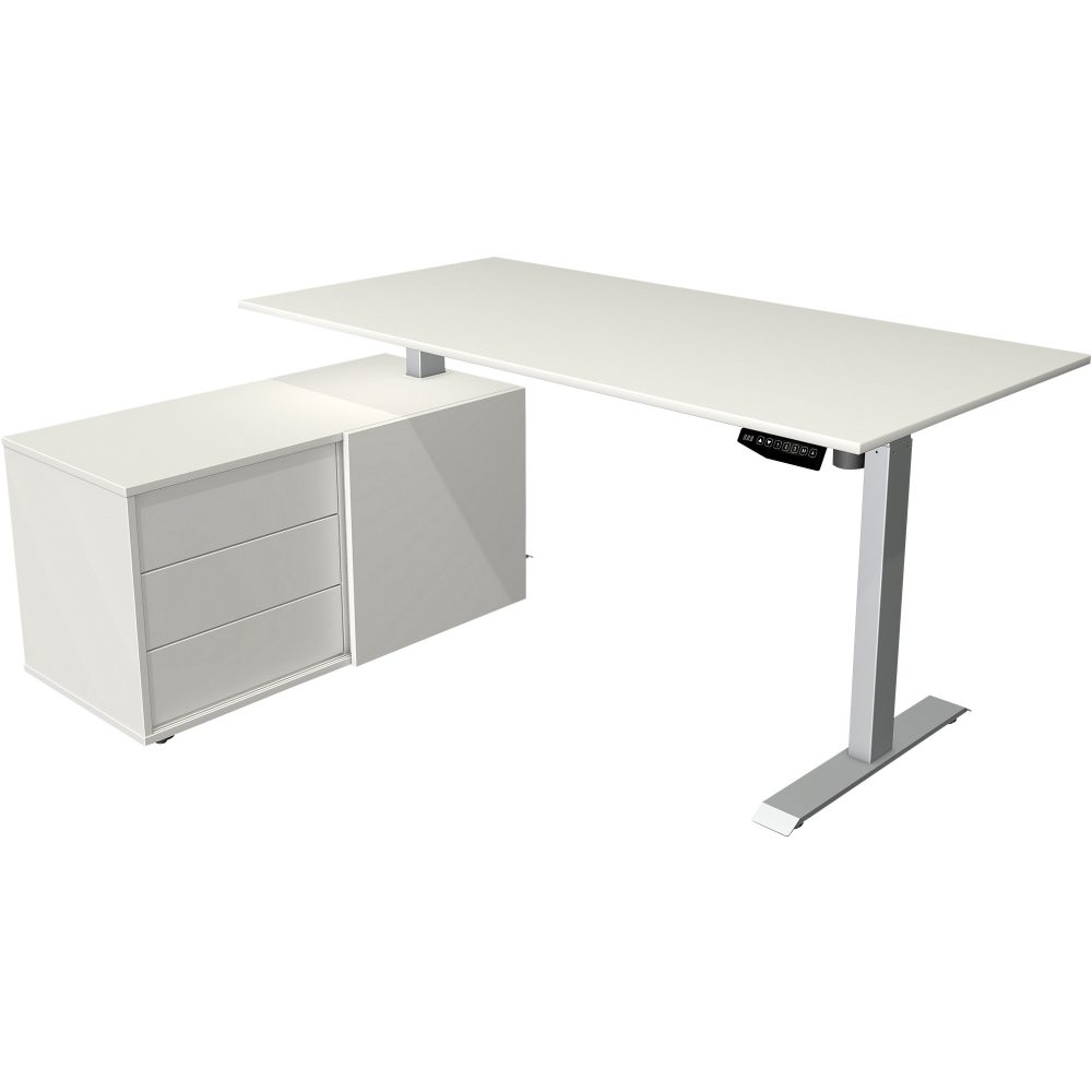 Kerkmann Move 1 L-Förmig Elektronisch Höhenverstellbarer Sitz-Stehschreibtisch Melamin, Stahl Silber 1650 x 1350 x 1230 mm