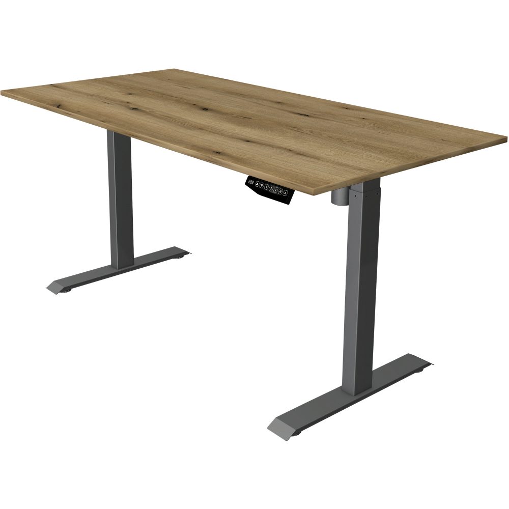 Kerkmann Move 1 Rechteckig Elektronisch Höhenverstellbarer Sitz-Stehschreibtisch Melamin, Stahl Anthrazit, Eiche 1600 x 800 x 1230 mm