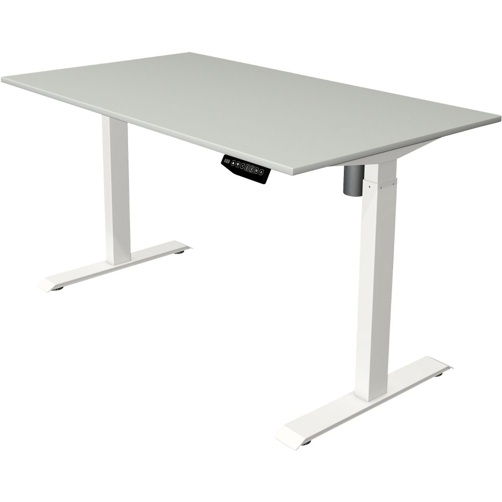 Kerkmann Move 1 Rechteckig Elektronisch Höhenverstellbarer Sitz-Stehschreibtisch Melamin, Stahl Hellgrau, Weiss 1400 x 800 x 1230 mm