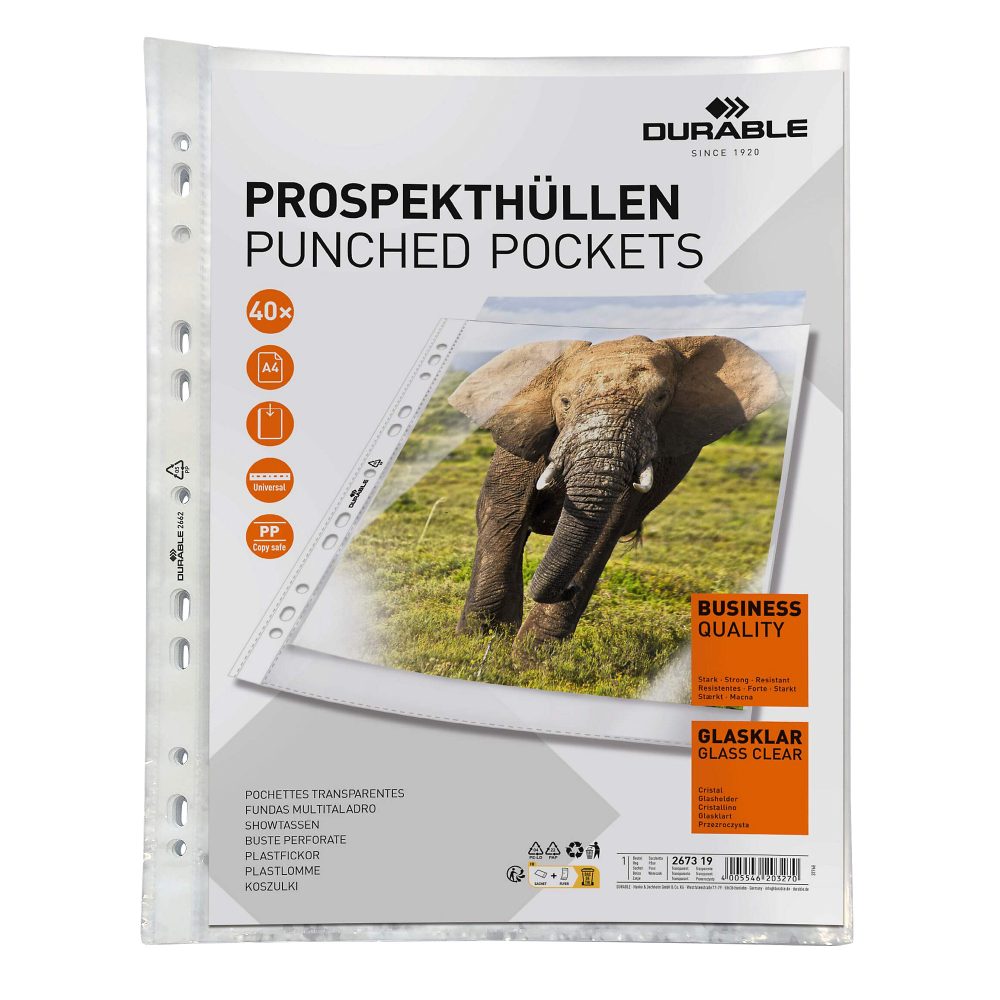 DURABLE Business Prospekthüllen 267319 A4 PP (Polypropylen) 21 (B) x 0.012 (T) x 29.7 (H) cm Transparent 40 Stück