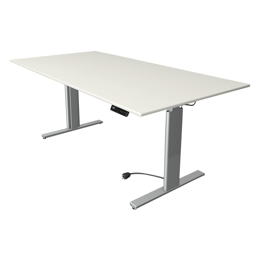 Kerkmann Move 3 Rechteckig Elektrisch Höhenverstellbar Sitz-Stehschreibtisch Silber, Weiß 2.000 x 1.000 x 1.200 mm