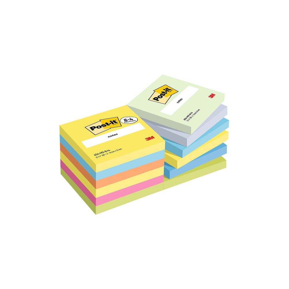 Post-it Energetic Haftnotizen 76 x 76,2 mm Farbig Sortiert Würfel à 100 Blatt 8 + 4 Gratis