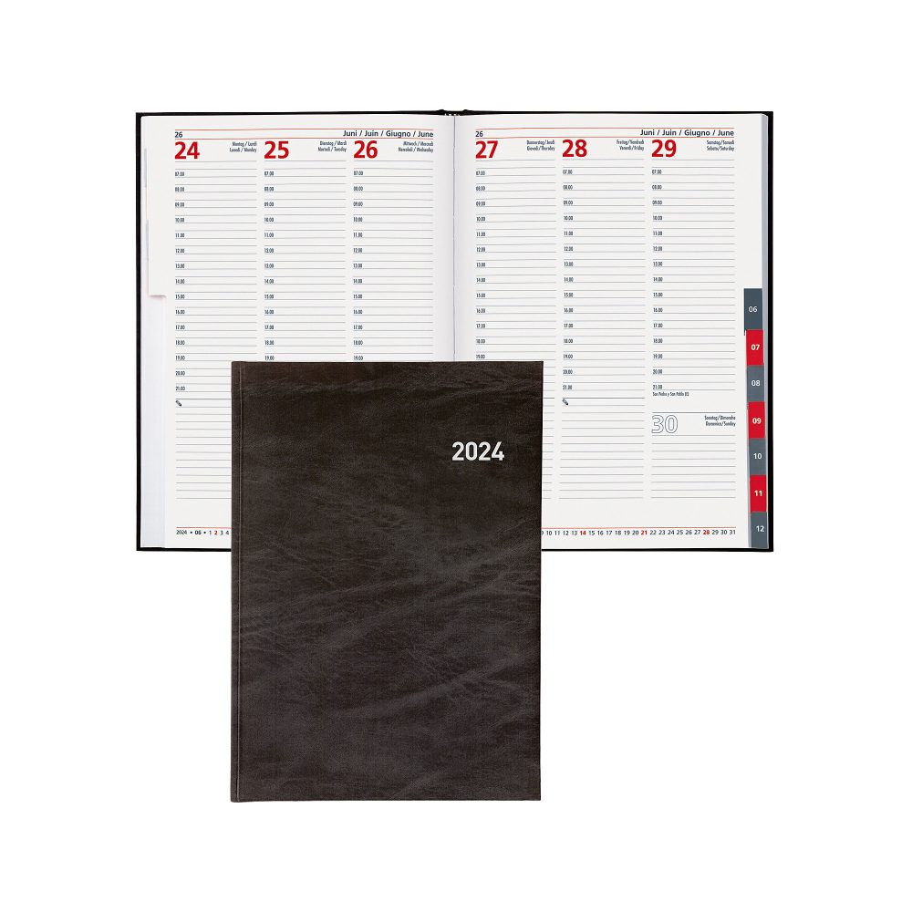 Biella Planer Registra 7 Plus 2024 1 Woche/2 Seiten Papier Schwarz Deutsch, Französisch, Italienisch, Englisch