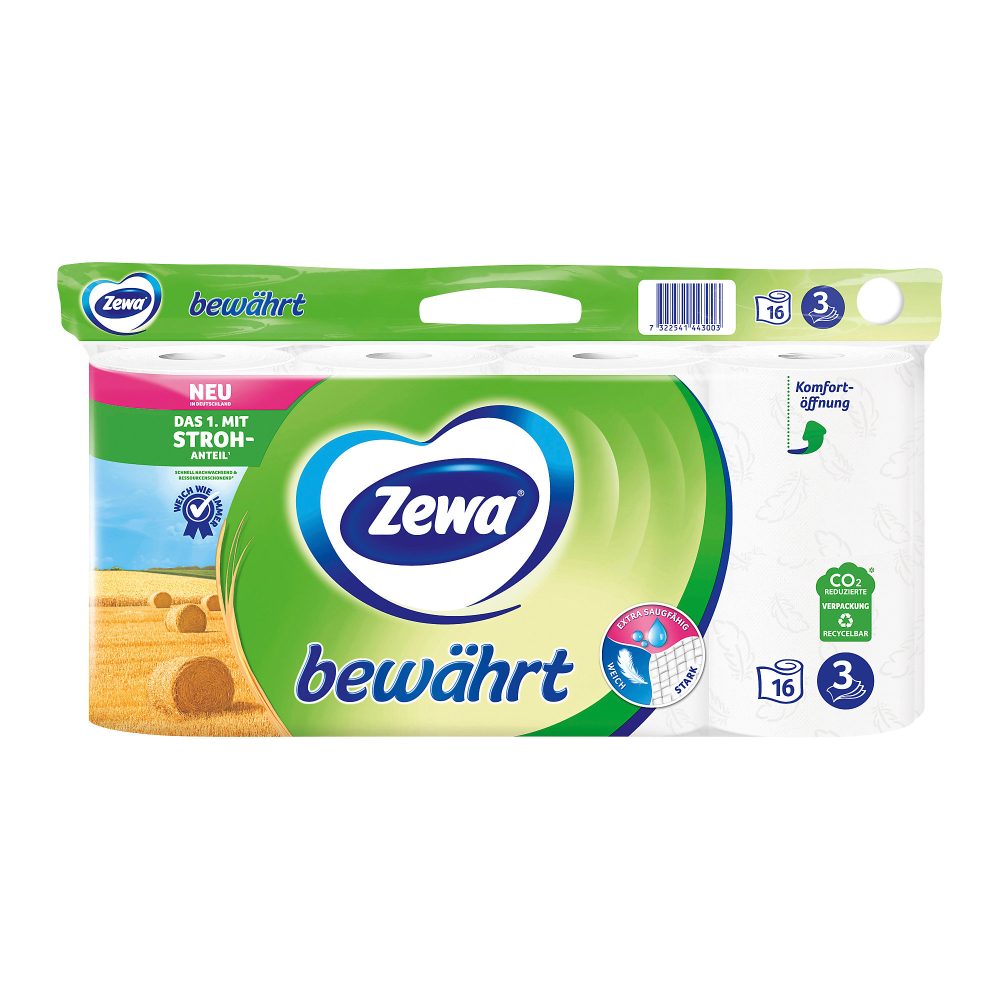 Zewa Bewährt Toilettenpapier 3-lagig Weiss 16 Rollen à 150 Blatt