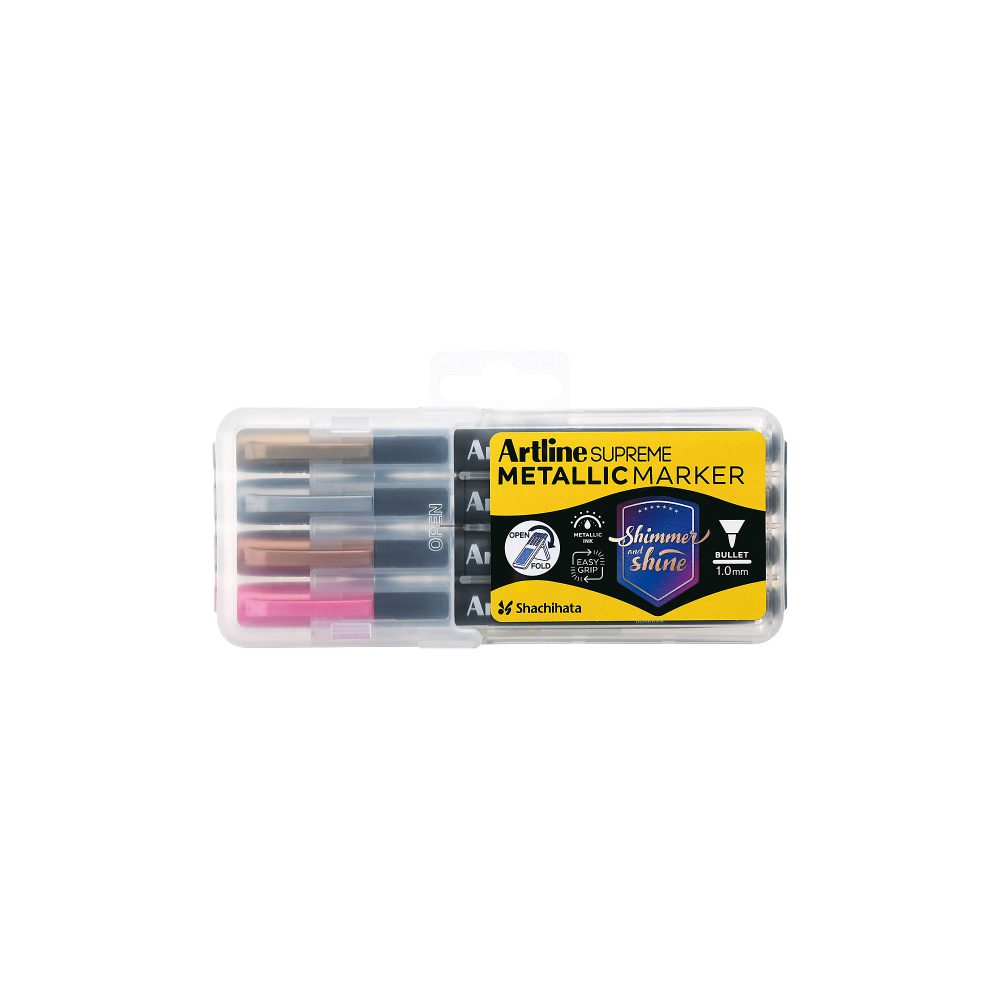 Artline Supreme Metallic 0679200 Metallic-Farben Permanent Marker Gold, Bronze, Pink, Grün 4er Packung