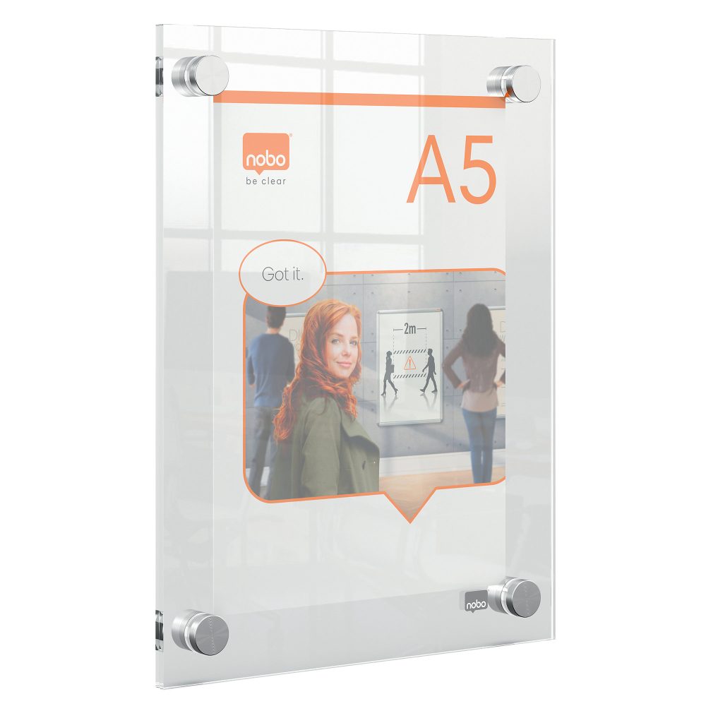 Nobo Premium Plus Wandmontierbarer Inforahmen 1915592 A5 Rahmenlos Acryl 199 x 261 mm Transparent