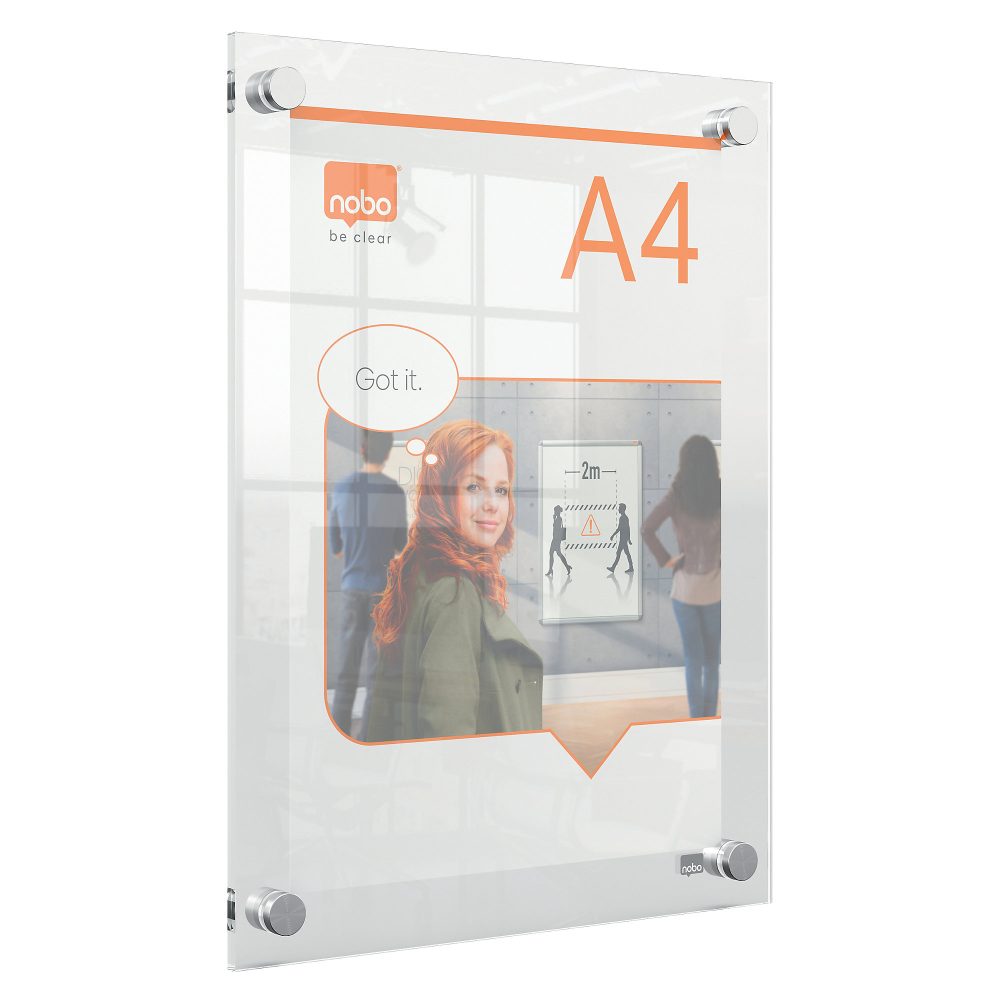 Nobo Premium Plus Wandmontierbarer Inforahmen 1915591 A4 Rahmenlos Acryl 261 x 346 mm Transparent