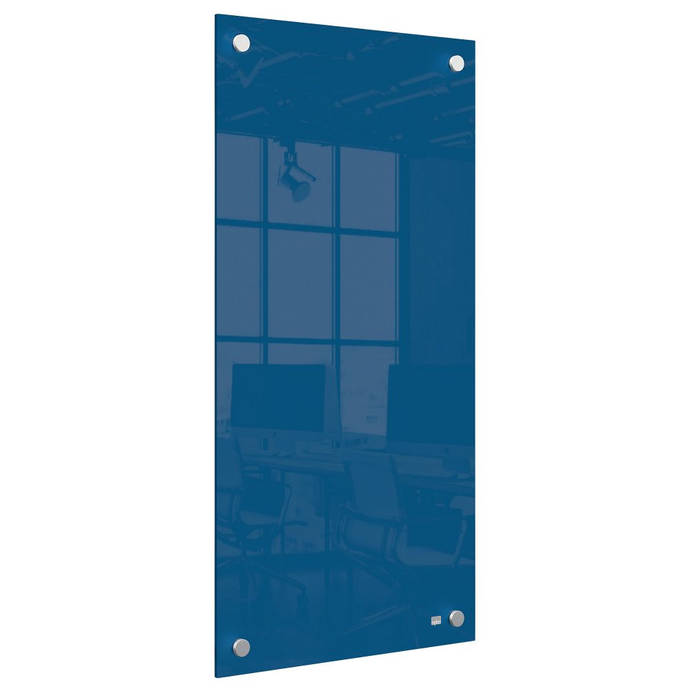 Nobo Kleine Wandmontierbare Whiteboard-Tafel 1915607 Trocken Abwischbar Glasoberfläche Rahmenlos 300 x 600 mm Blau