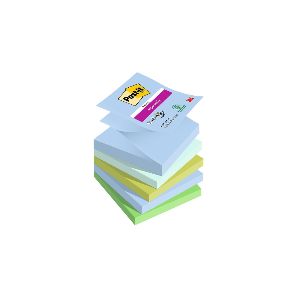 Post-it Super Sticky Z-Notes 76 x 76 mm Blau, Grün Kariert Einfarbig 5 Blöcke mit 90 Blatt