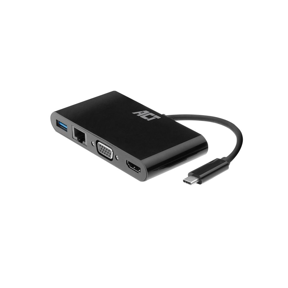 ACT Multiportadapter: USB-C auf HDMI oder VGA, 4K, mit Netzwerkanschluss und USB-Hub