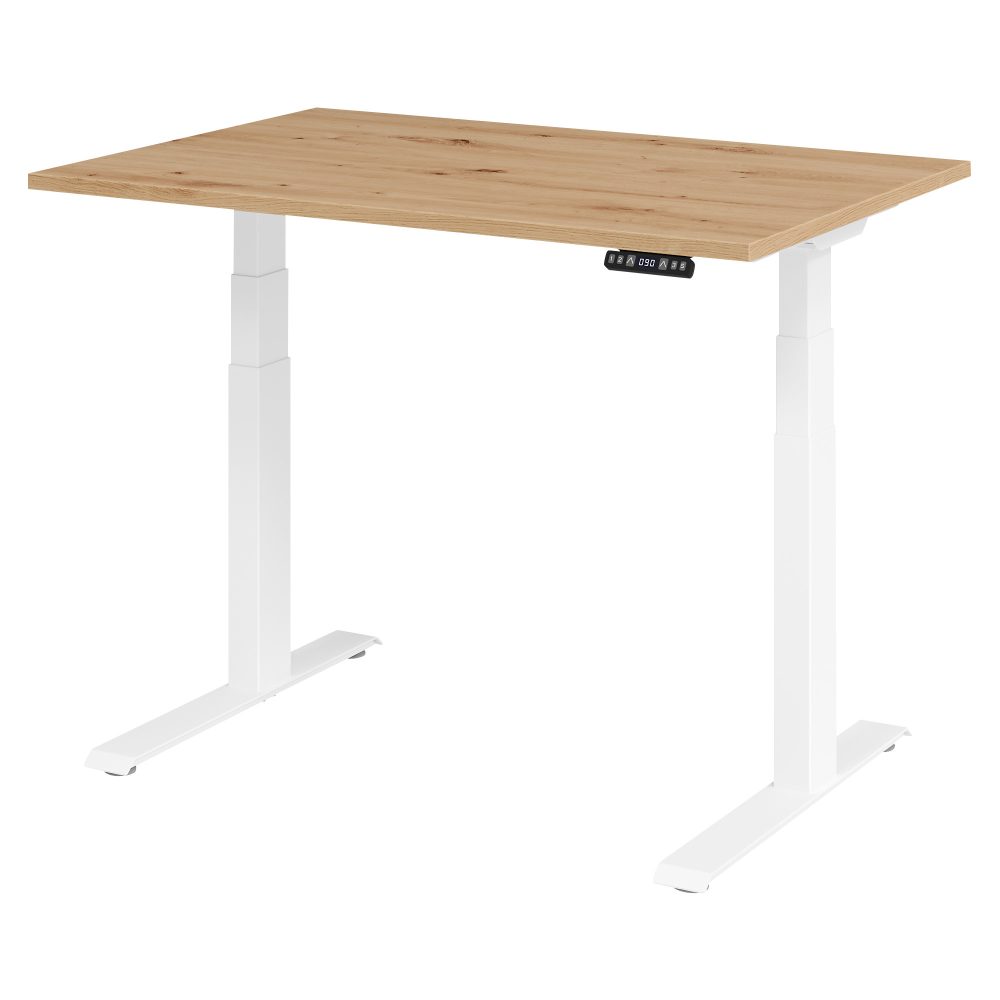 Hammerbacher Sitz-Steh-Arbeitsplatz XDKB12 Aspen 1.200 x 800 x 1.290 mm Eiche Silber