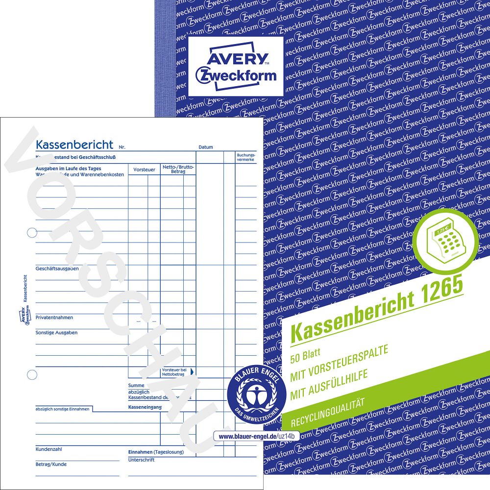 AVERY Zweckform Kassenbericht 1265 DIN A5 Perforiert N/A 50 Blatt
