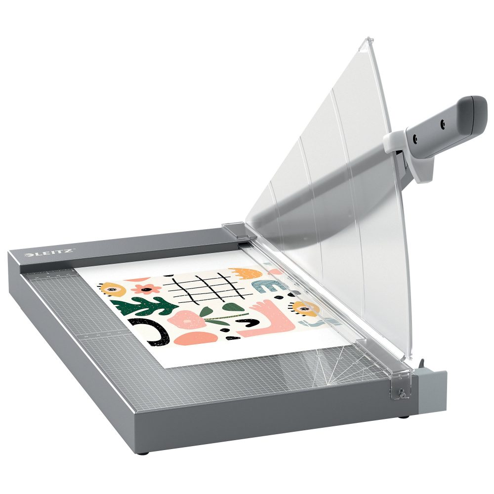 Leitz Precision Office Pro Hebelschneider 9023 A4+ 381 mm Edelstahl-Klinge Premium Glasarbeitsfläche EdgeGlow-Kantenlicht Grau 25 Blatt