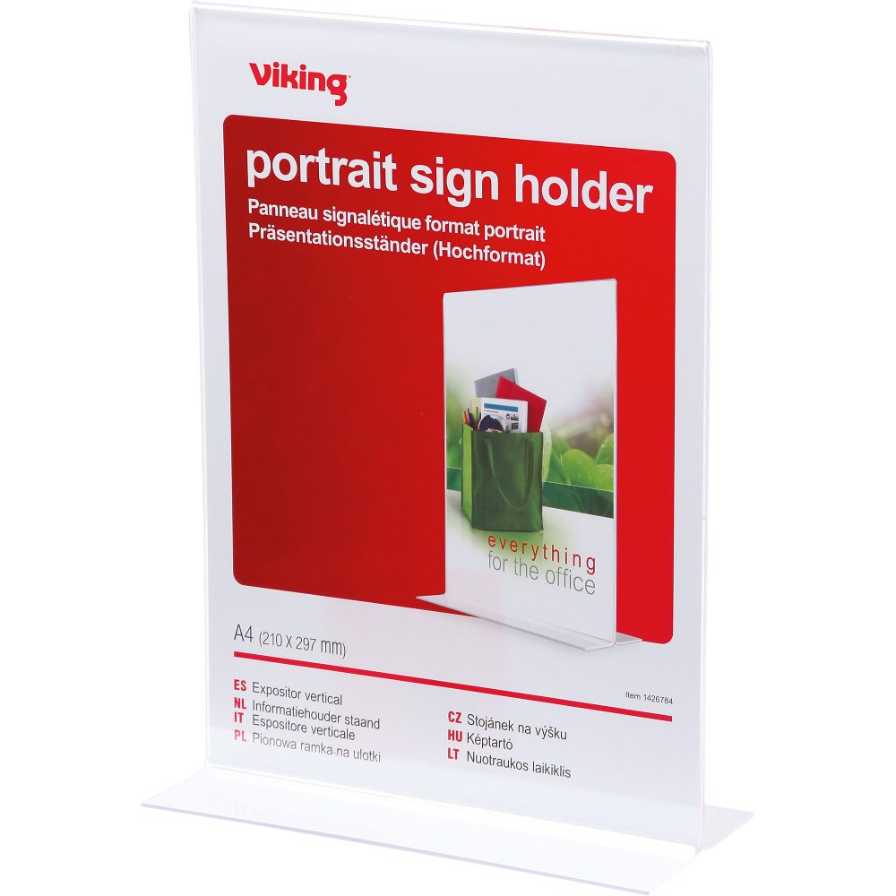 Office Depot Portrait Schildhalter T-Schild A4 Transparentes Kunststoff 211 x 93 x 297mm