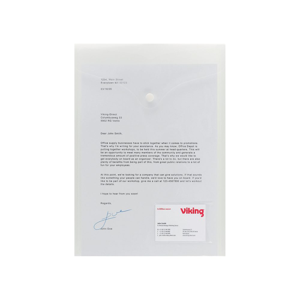 Office Depot Dokumentenmappe DIN A4 Druckknopf PP (Polypropylen) Hoch 23,7 (B) x 33,2 (H) cm Transparent 5 Stück