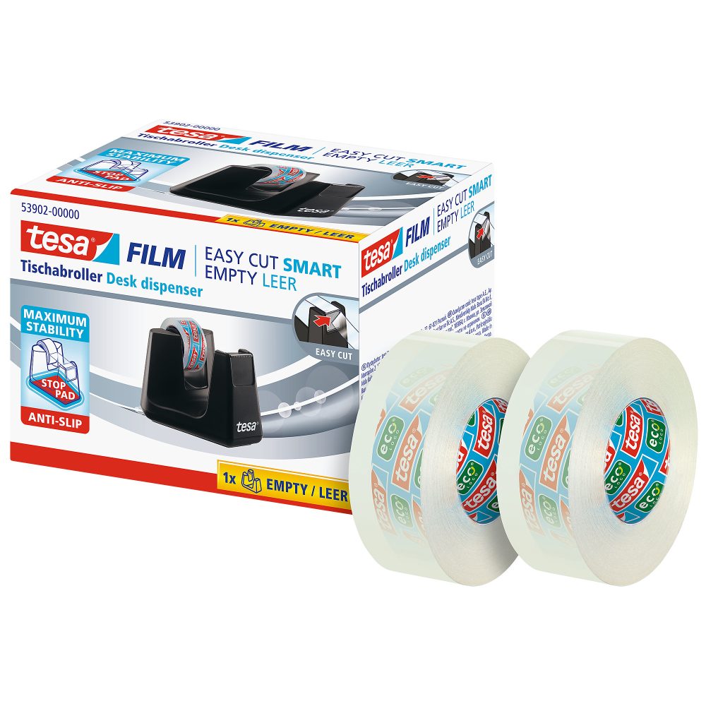 tesa Bandspender tesafilm Easy Cut SMART Schwarz 19 mm (B) x 33 m (L) Kunststoff Recycelt 100%