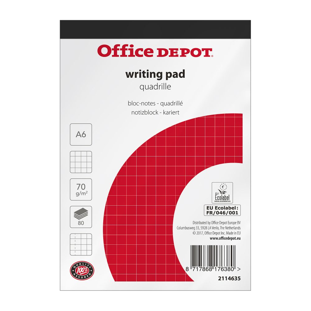 Office Depot A6 oben gebunden Weiss Papierumschlag Notizblock Kariert 80 Blatt
