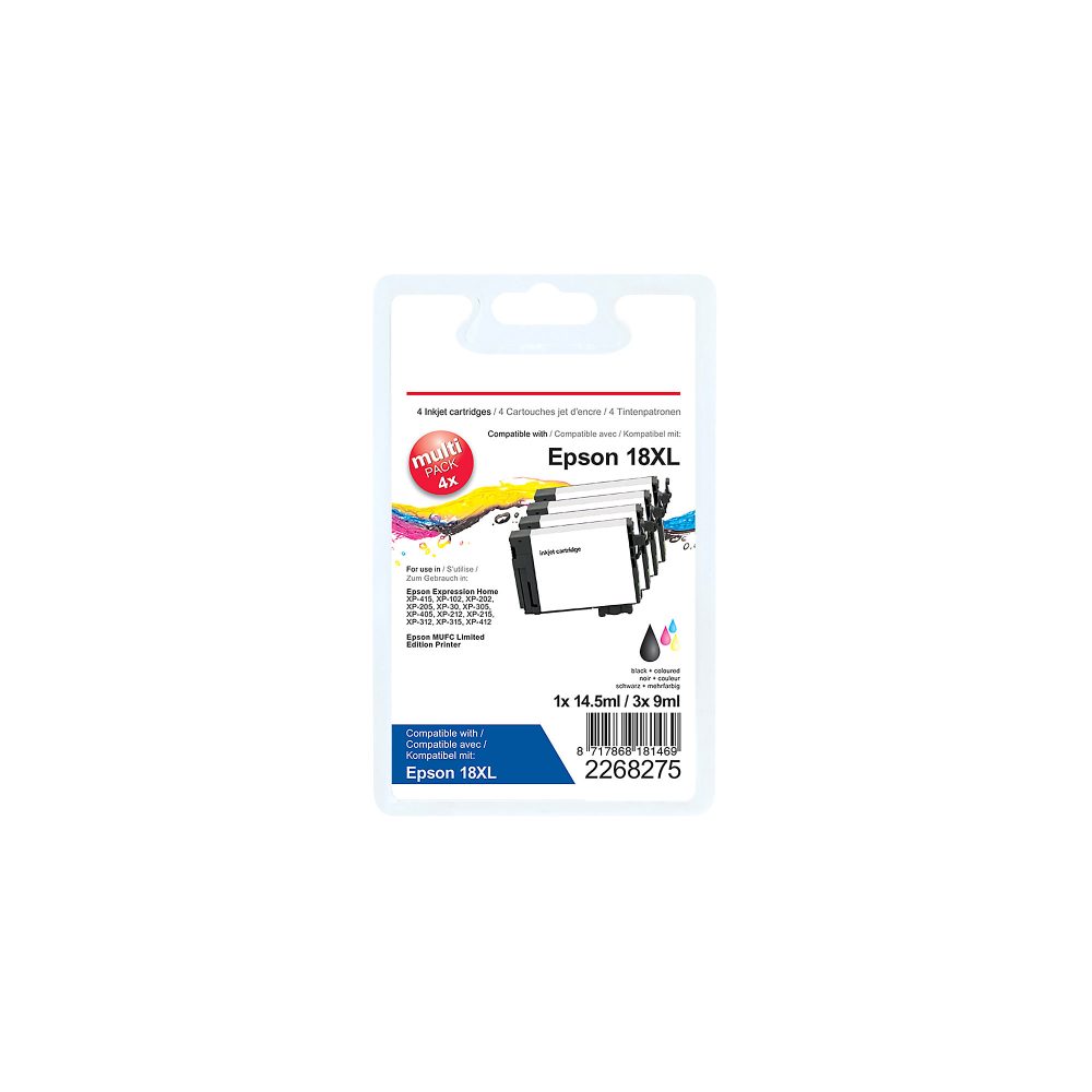 Office Depot 18XL Kompatibel Epson Tintenpatrone C13T18164012 Schwarz, Cyan, Magenta, Gelb Multipack 4 Stück