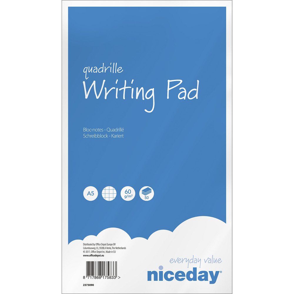 Niceday Notizblock DIN A5 Kariert Geleimt Papier Blau Nicht perforiert 100 Seiten Pack 5