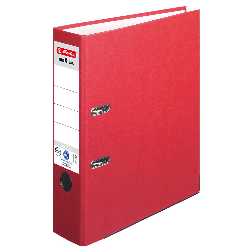 herlitz maX.file Nature Plus Ordner A4 80 mm Rot 2 Ringe Pappkarton, Packpapier Texturiert Hochformat