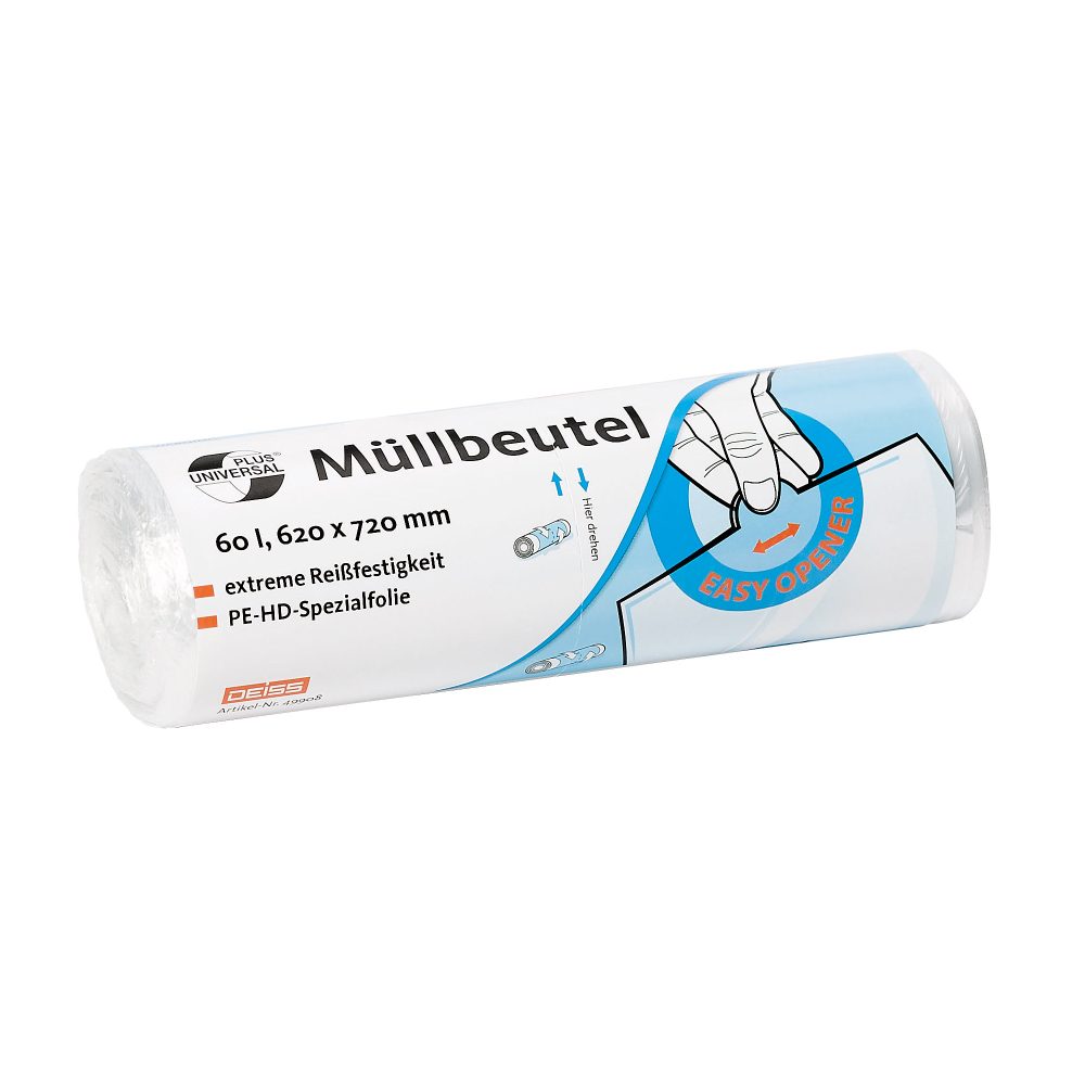 DEISS Universal Plus Leichte Belastung Müllsäcke 60 L Transparent HDPE (Hochdichtes Polyethylen) 6 Mikron 50 Stück