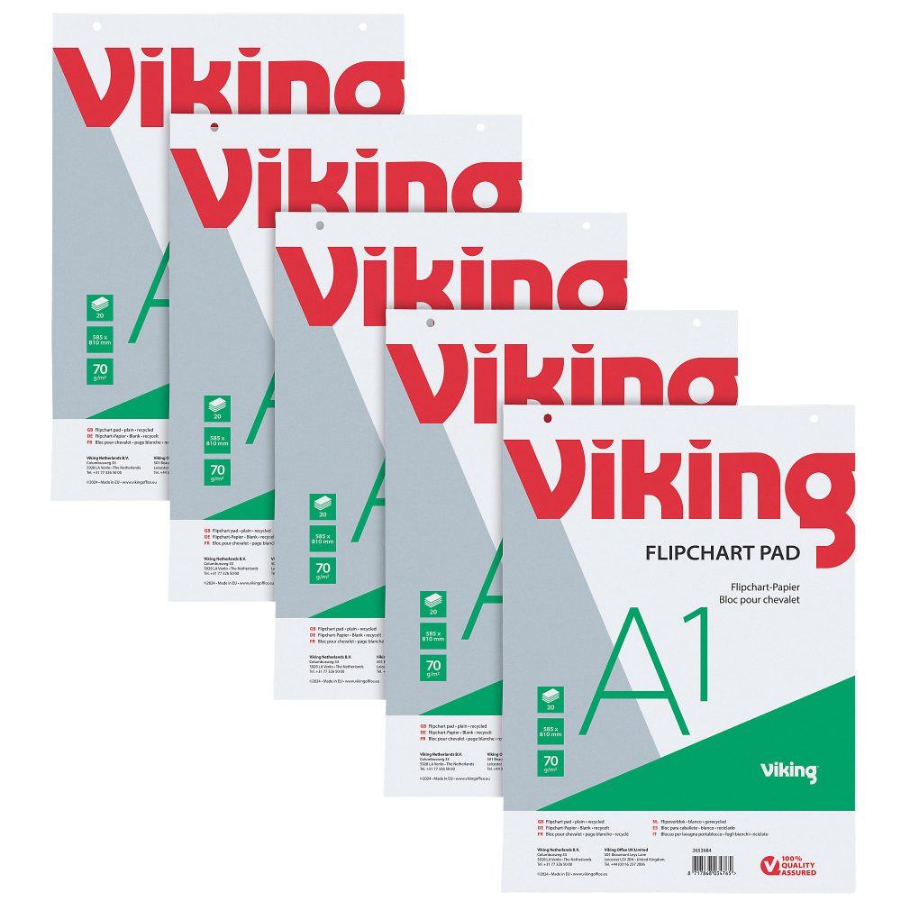 Office Depot wandmontierbares Blanko Flipchart-Papier Perforiert A1 70gsm 5 Stück à 20 Blatt