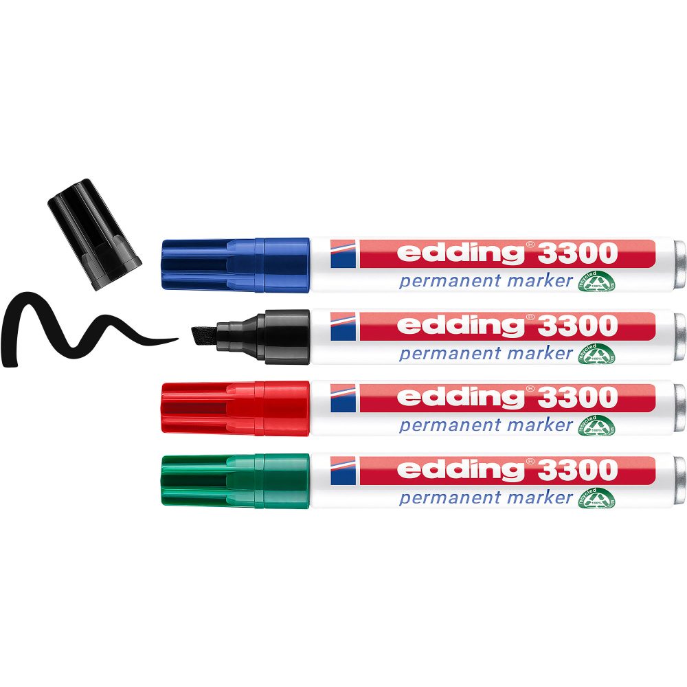 edding 3300 Keilspitze Permanentmarker Breit Keilspitze 5 mm Farbig assortiert Nachfüllbar 4 Stück