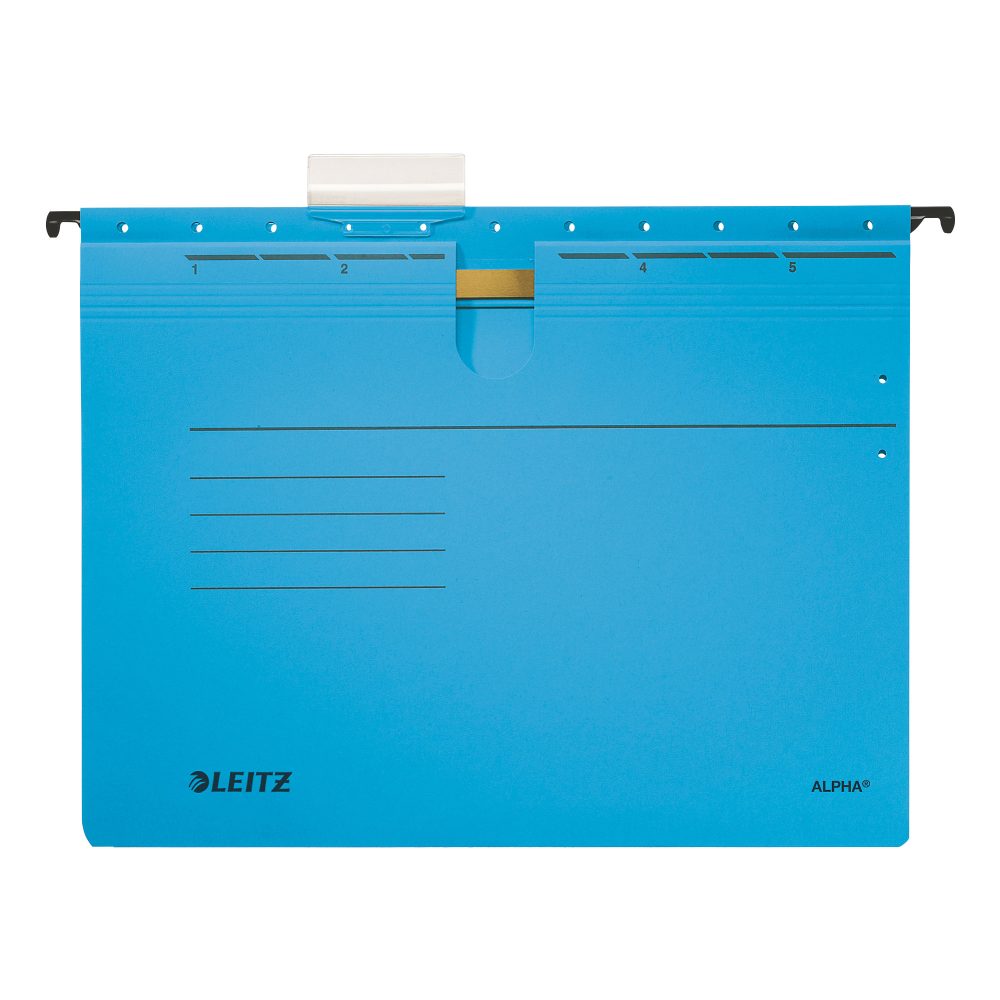 Leitz ALPHA Hängehefter 1984 A4 Kaufmännische Heftung V-Base 15 mm 275 g/m² Blau 100% Recycelter Pendarec-Karton 5 Stück