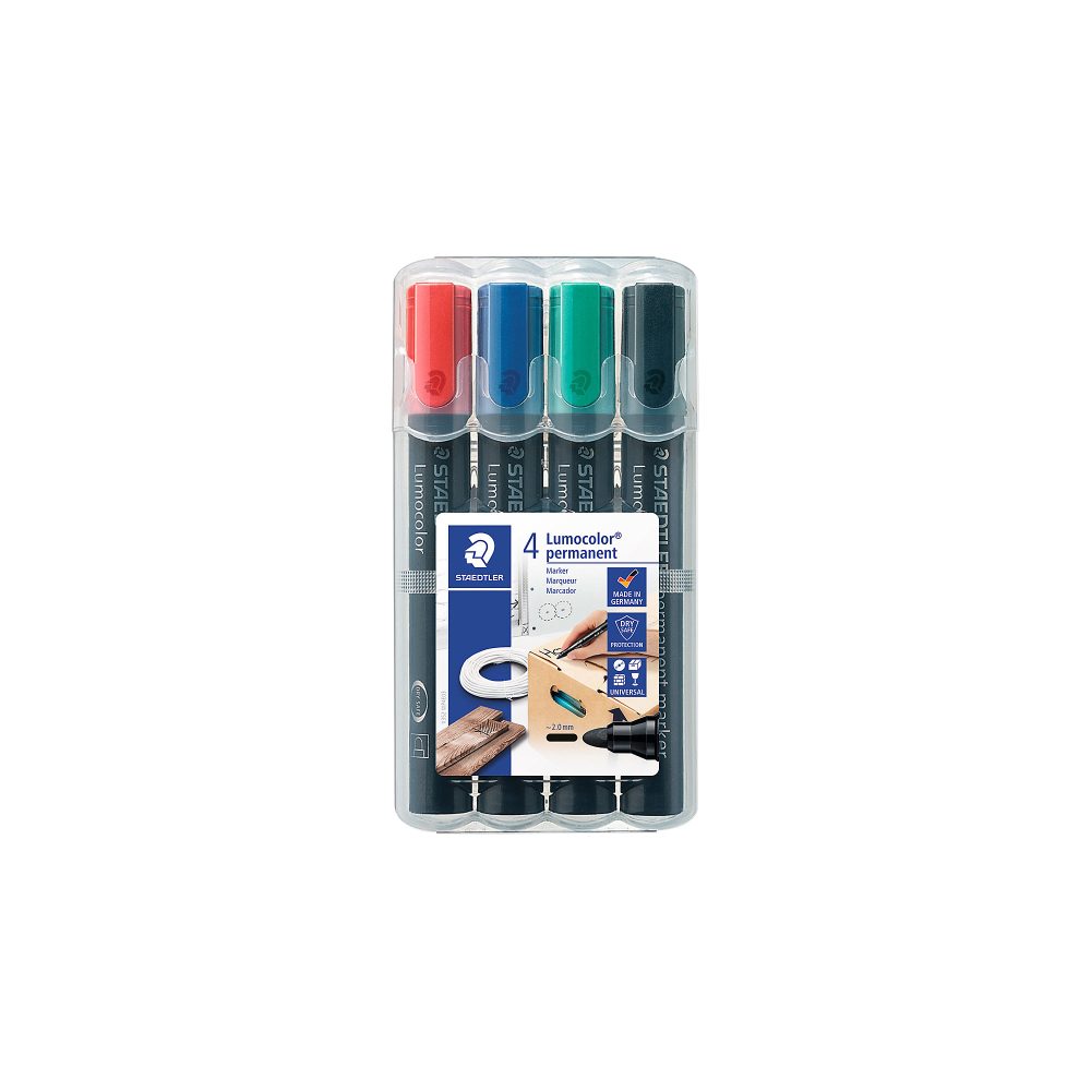 STAEDTLER Lumocolor 352 Rundspitze Permanentmarker Mittel Rundspitze 2 mm Farbig assortiert Nachfüllbar 4 Stück