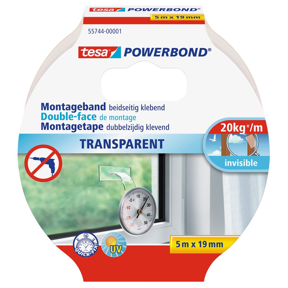 tesa Montageband Powerbond Transparent 19 mm (B) x 5 m (L) Papier 55744