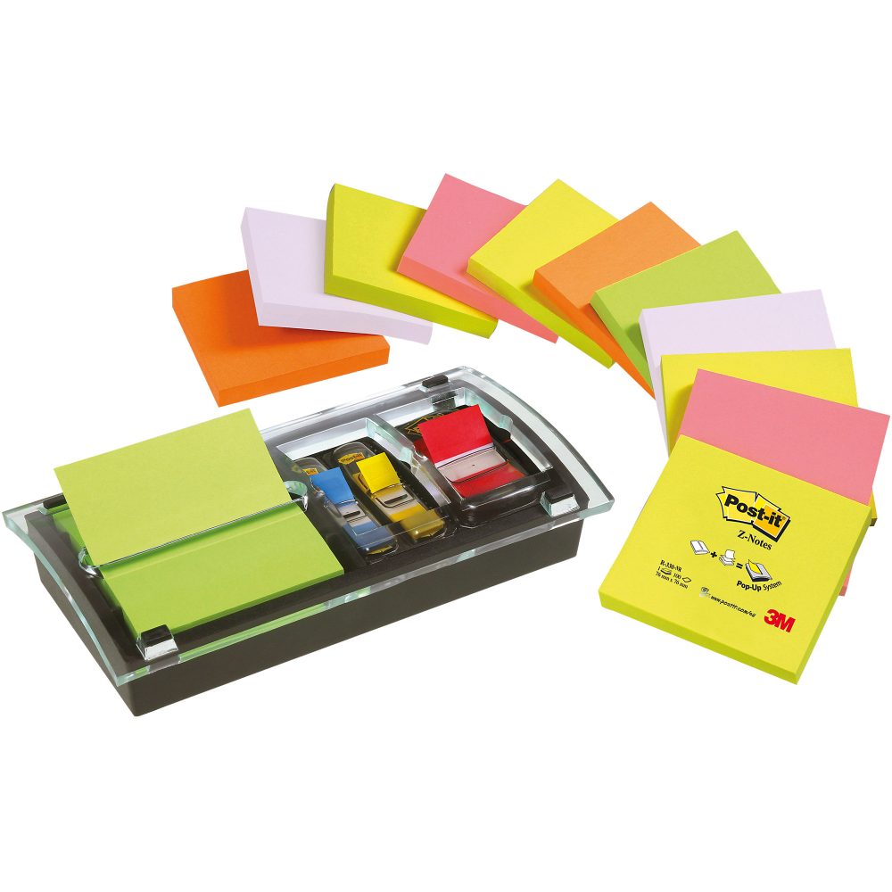 Post-it  Z-Note Haftnotizen 76 x 76 mm Neon Farbig sortiert 12 Blöcke à 100 Blatt + Spender Gratis