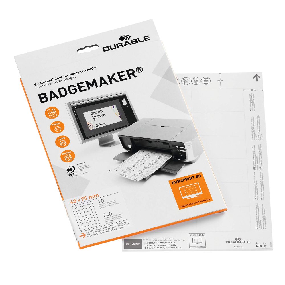 DURABLE Etiketten Badgemaker 1453/02 weiss, 75x40mm 20Bl./12Stk.