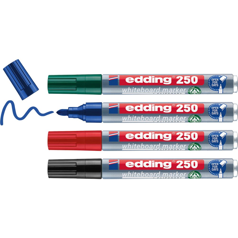 edding 250 Whiteboard Marker Mittel Rundspitze Farbig sortiert 4 Stück