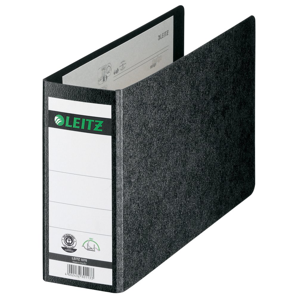 Leitz 180° Ordner A5 80 mm Schwarz 2 Ringe 1076 Hartpappe Wolkenmarmor Querformat