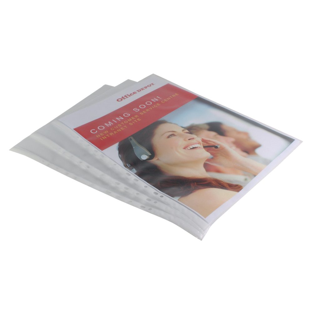Office Depot Premium Prospekthüllen DIN A3 hoch Genarbt Transparent 110 Mikron PP (Polypropylen) Oben 11 Löcher 10 Stück