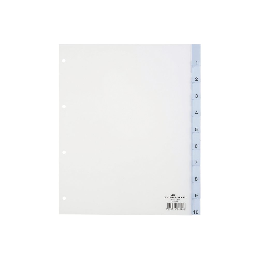 DURABLE Register 6831 DIN A4 Überbreite Transparent 10-teilig 4-fach Kunststoff Blanko