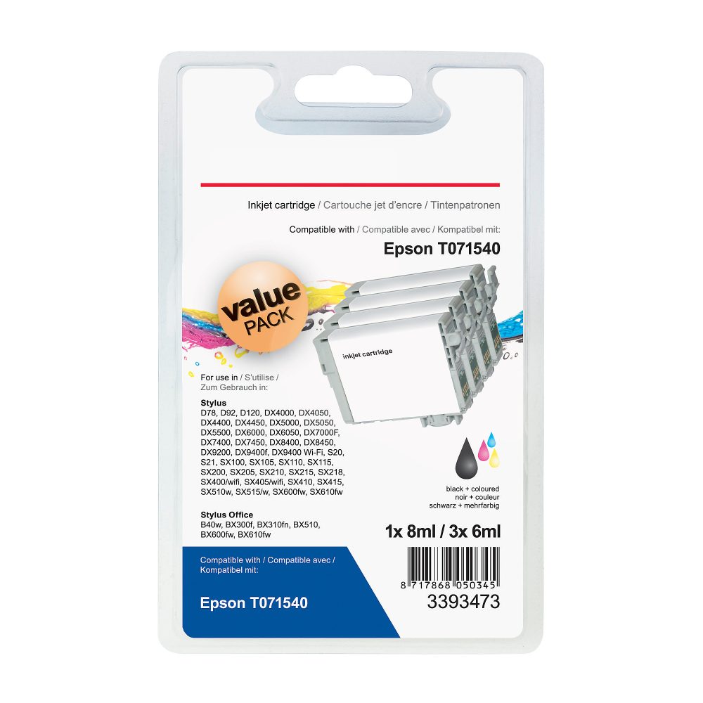 Office Depot T0715 Kompatibel Epson Tintenpatrone C13T07154012 Schwarz & 3 Farbig Multipack 4 Stück