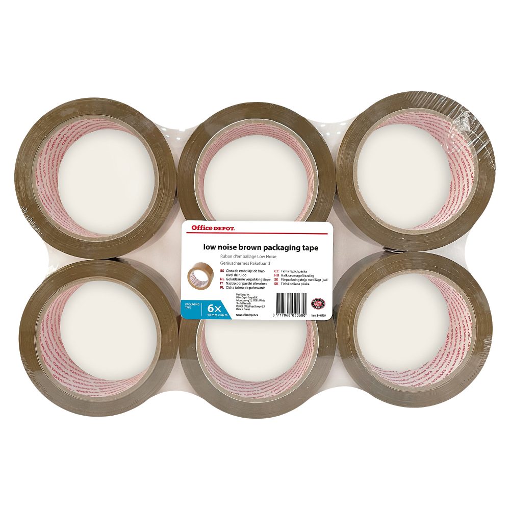 Office Depot Verpackungsklebeband Industrial Low Noise 48 mm x 66 m Braun 6 Rollen